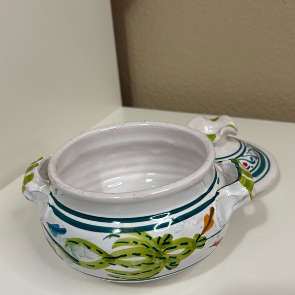 Hand Painted Ceramic Sugar Bowl with Lid Mediterranean Style - Picture 3 of 4